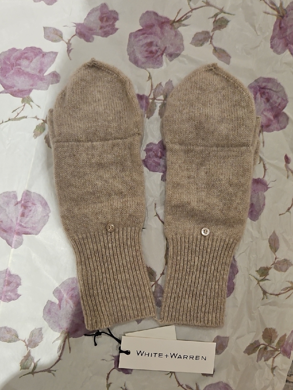 White + Warren Taupe Cashmere Convertible Mittens